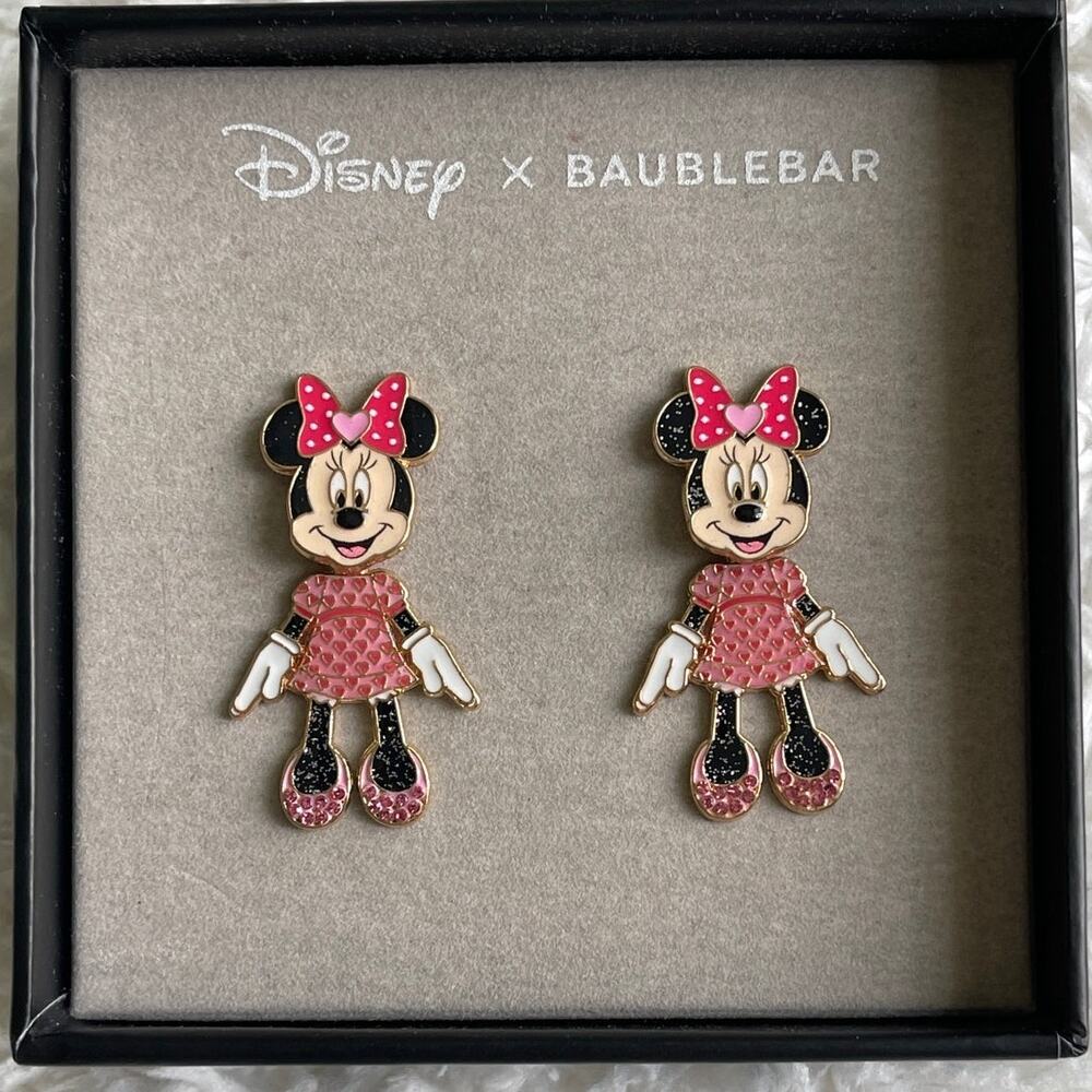 Baublebar Disney Minnie Mouse Movable Stud Earrings NEW Valentine's Hearts Pink